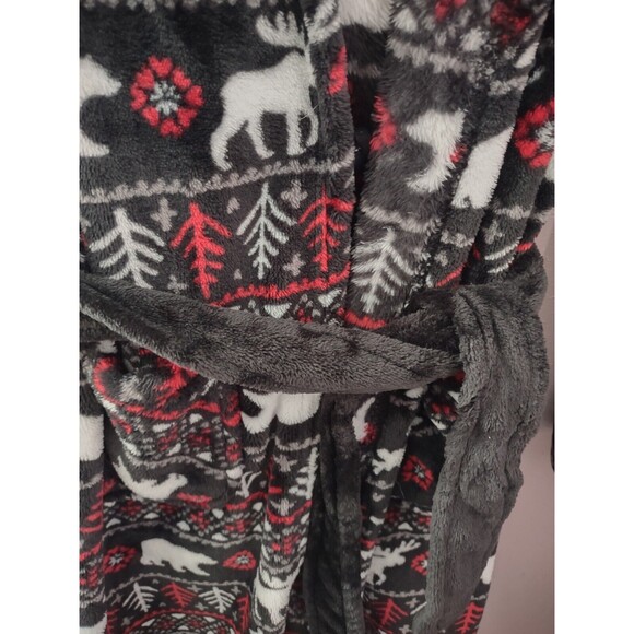 Cuddl Duds Kid's Moose Polar Bear Xmas Hooded Belted Robe Loungewear Size M 8/10 - Picture 3 of 9